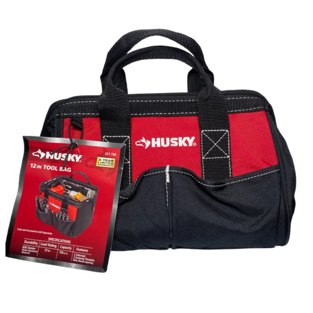 Husky 12" Full Zip Tool Bag Wide Mouth Interior & Exterior Pockets, New w/ Tag